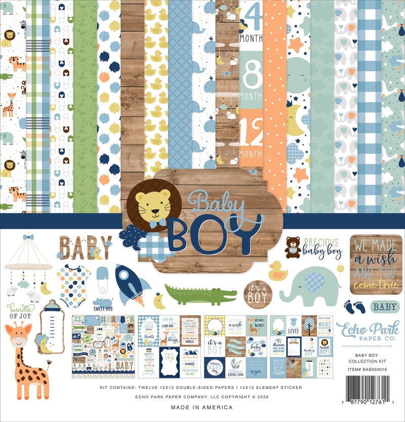 Echo Park Paper Company Baby Boy Collection Kit paper, blue, green, mint, yellow 12-x-12-Inch - Image 3